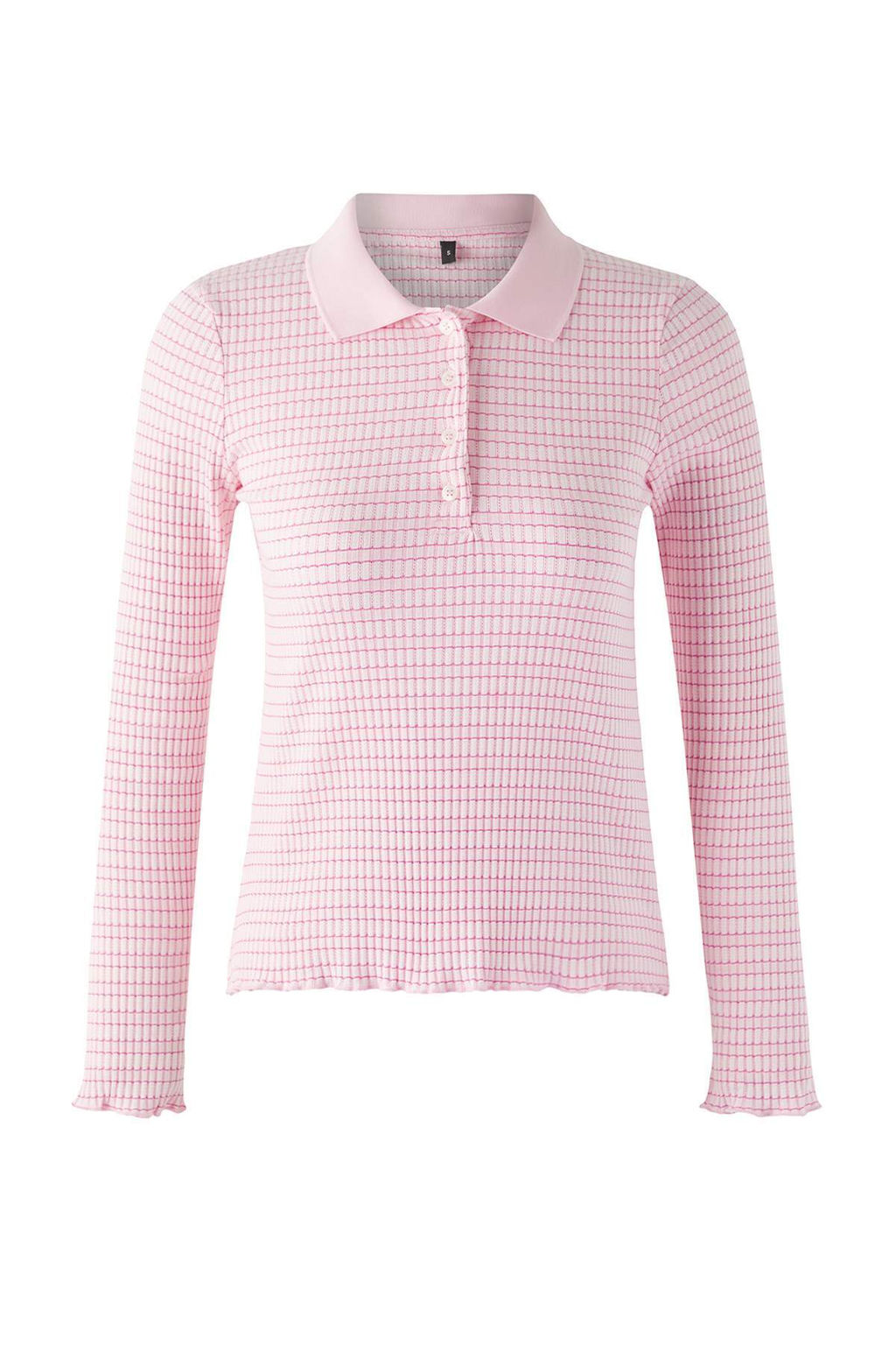 Pembe Fitted/Vucuda Oturan Uzun Kollu Polo Yaka Yar?m Partl? Jakarl? Esnek Orme Bluz TWOAW26BZ00114 - Trendyolmilla фото 3