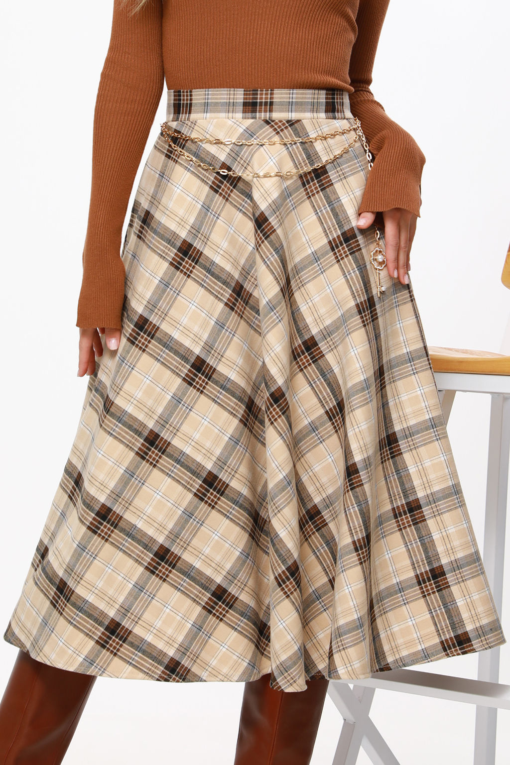 Юбка в клетку с ремнем-цепью - Dstrend фото 6