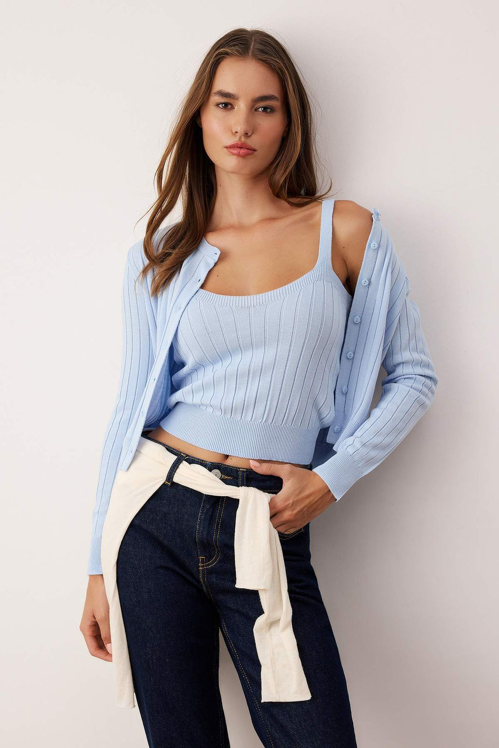 Bebe Mavisi 2li Basic Triko H?rka-Bluz Tak?m TWOAW26HI00213