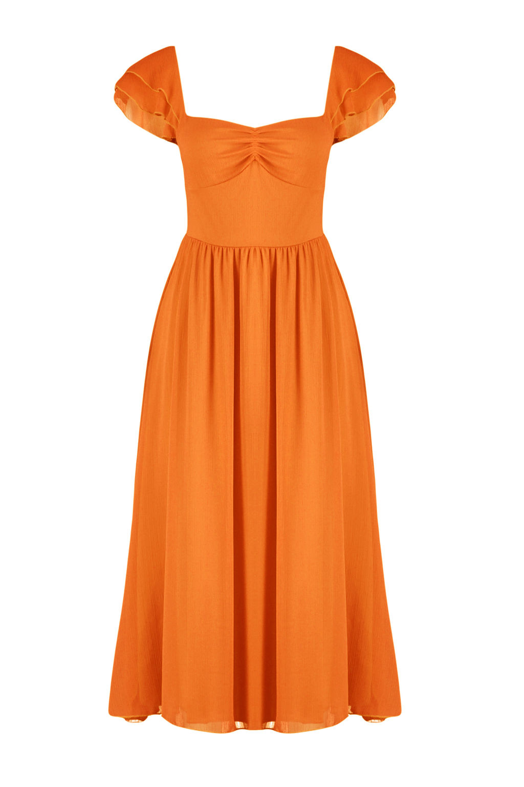 Turuncu Belden Ac?lan Sifon Astarl? Midi Dokuma Elbise TWOSS24EL00541