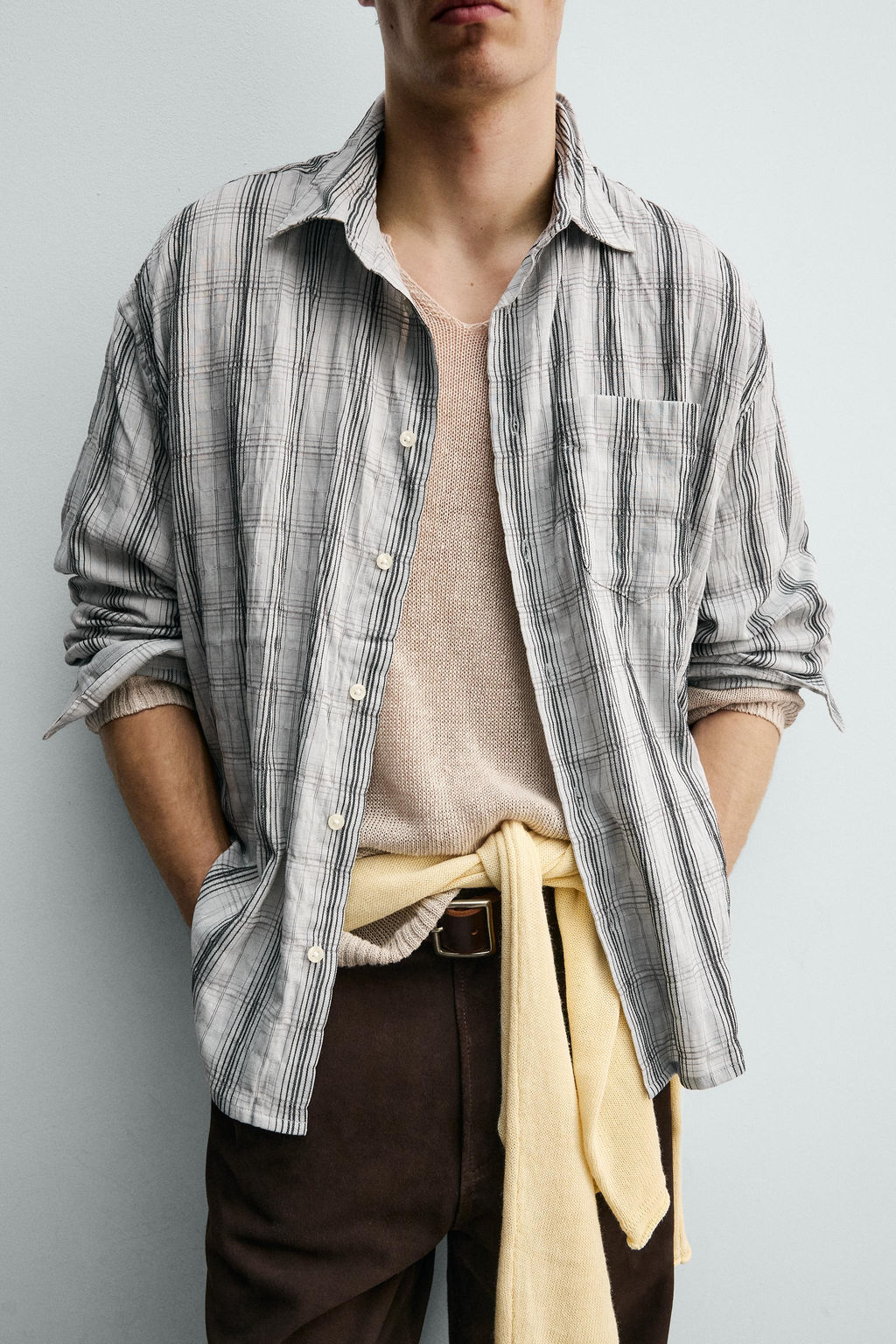 CAMISA RELAXED FIT CUADROS / Gris perla - Zara фото 6