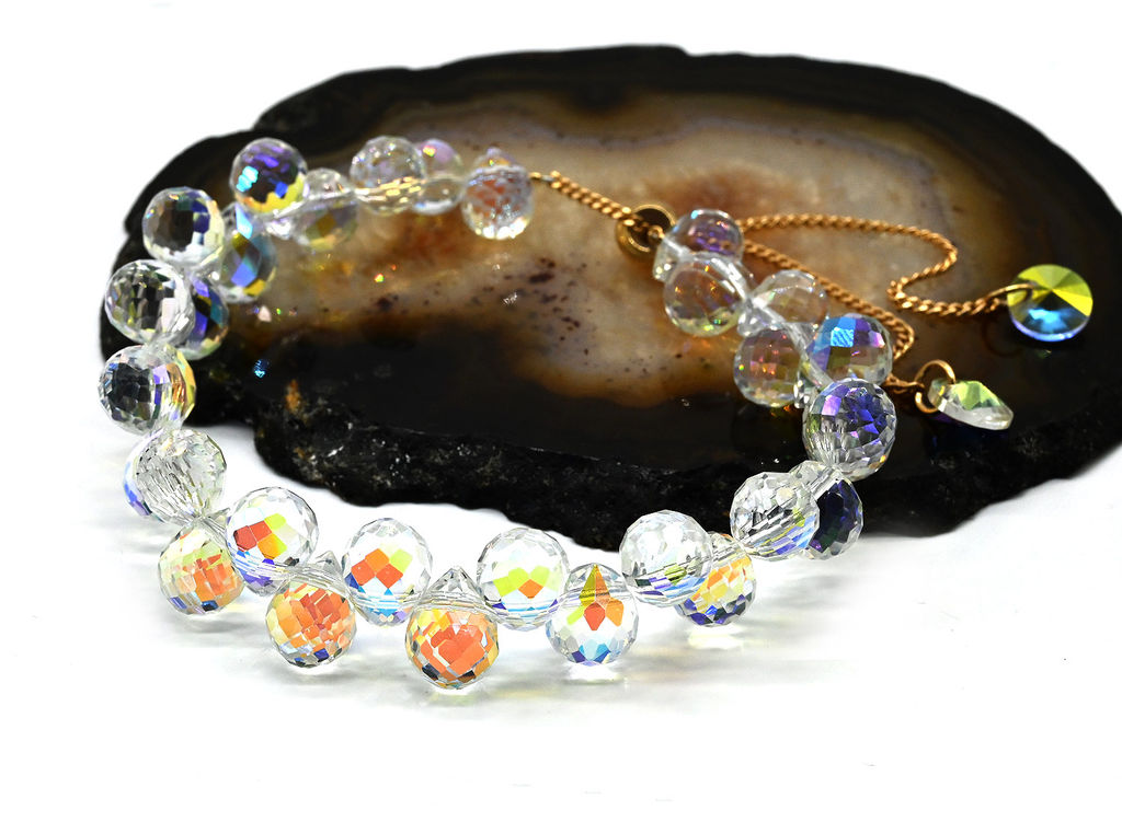 Браслет из циркона капля 10*8мм цв.хрусталь хамелеон, 16см