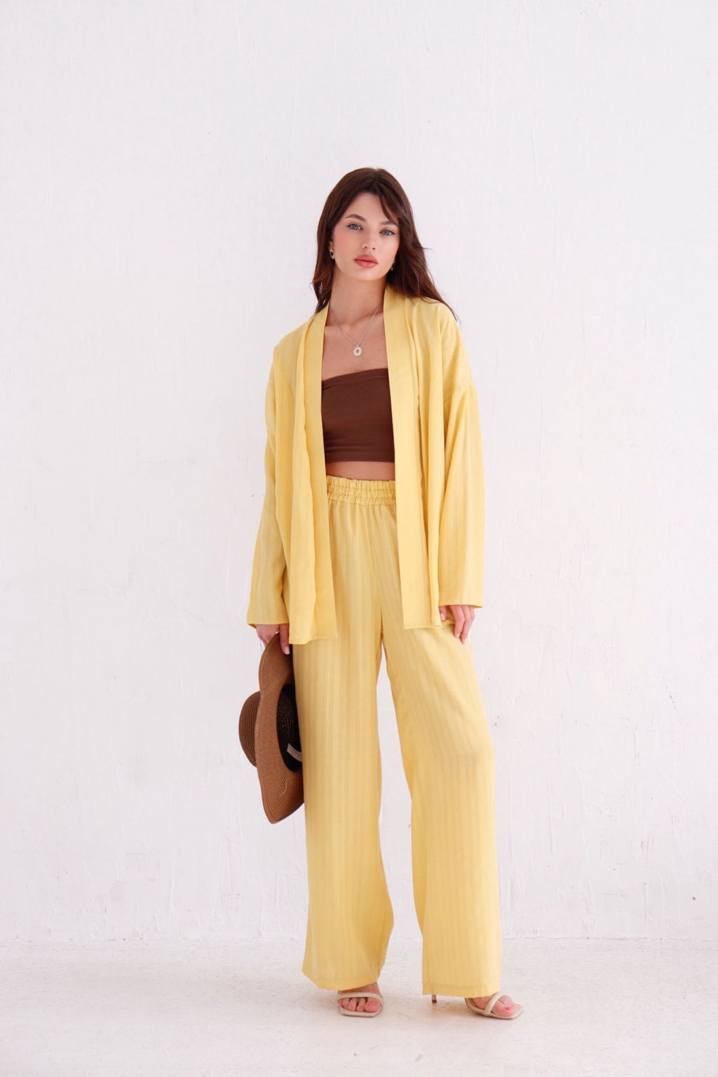 9444 Костюм из кимоно и брюк-палаццо жёлтый - Martichelli фото 3