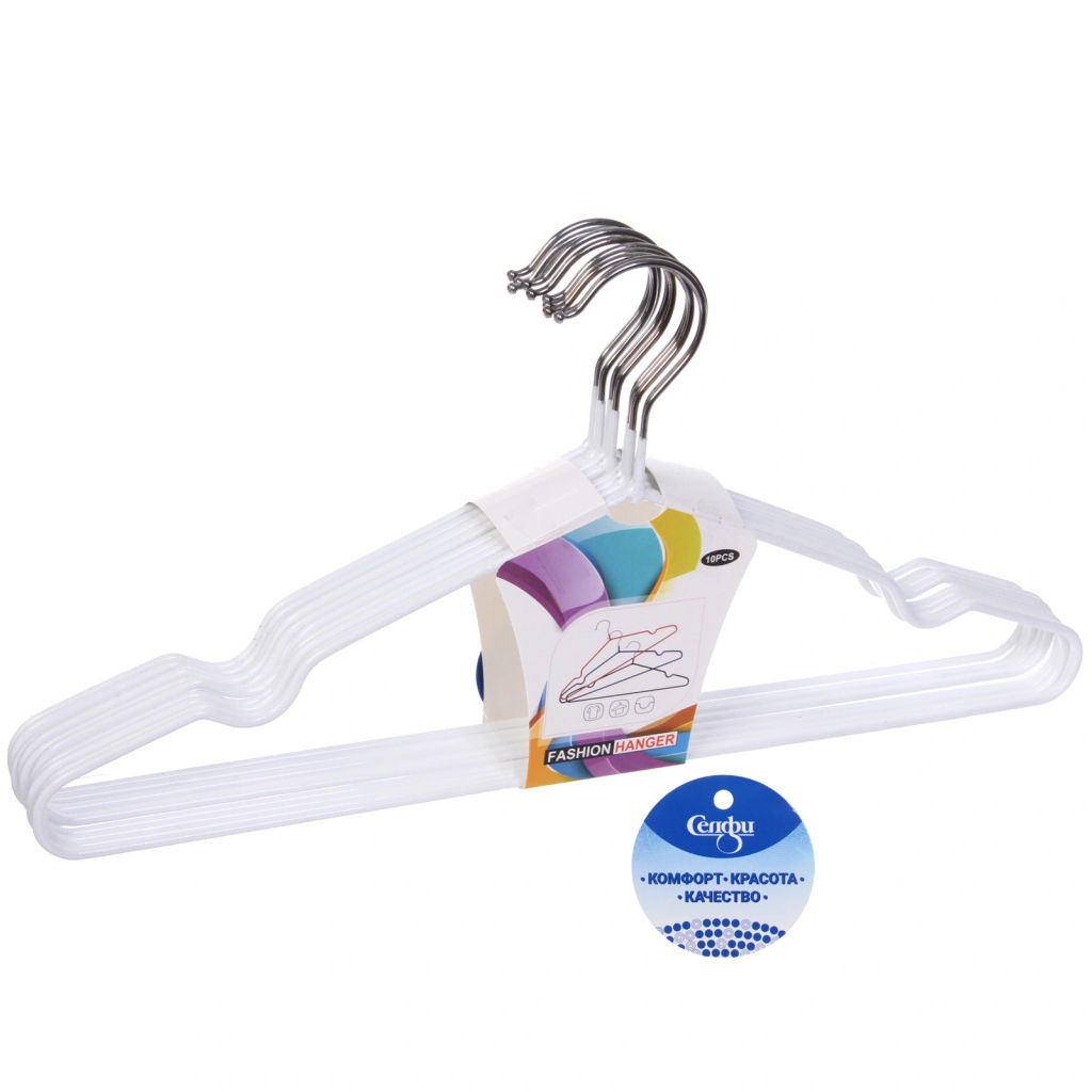 Цена за 2 шт. Плечики металлические нескользящие с полимерным покрытием 10шт "ТАРТИТАН", цвет белый, 40см (Селфи)