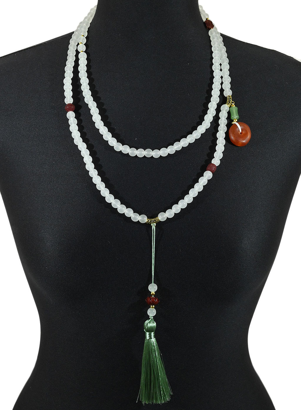 Ожерелье из натурального камня шарик 8мм цв.белый, 130см