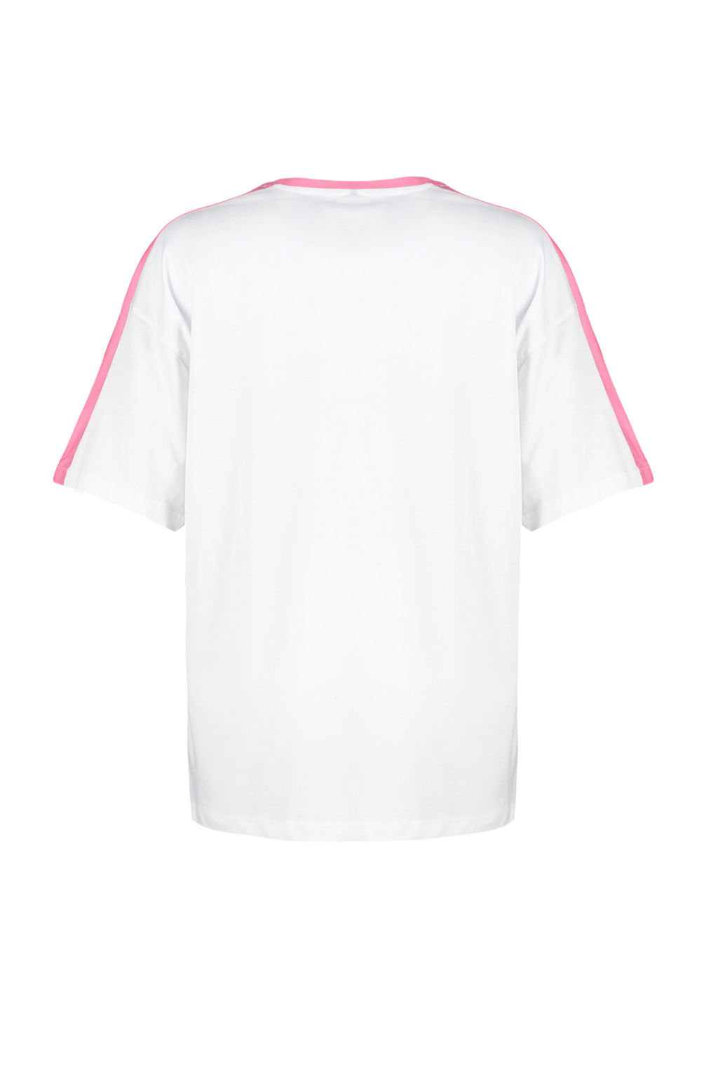 Beyaz %100 Kal?n Pamuklu Renk Bloklu Sloganl? Oversize/Genis Kal?p Orme T-Shirt TWOSS24TS00132