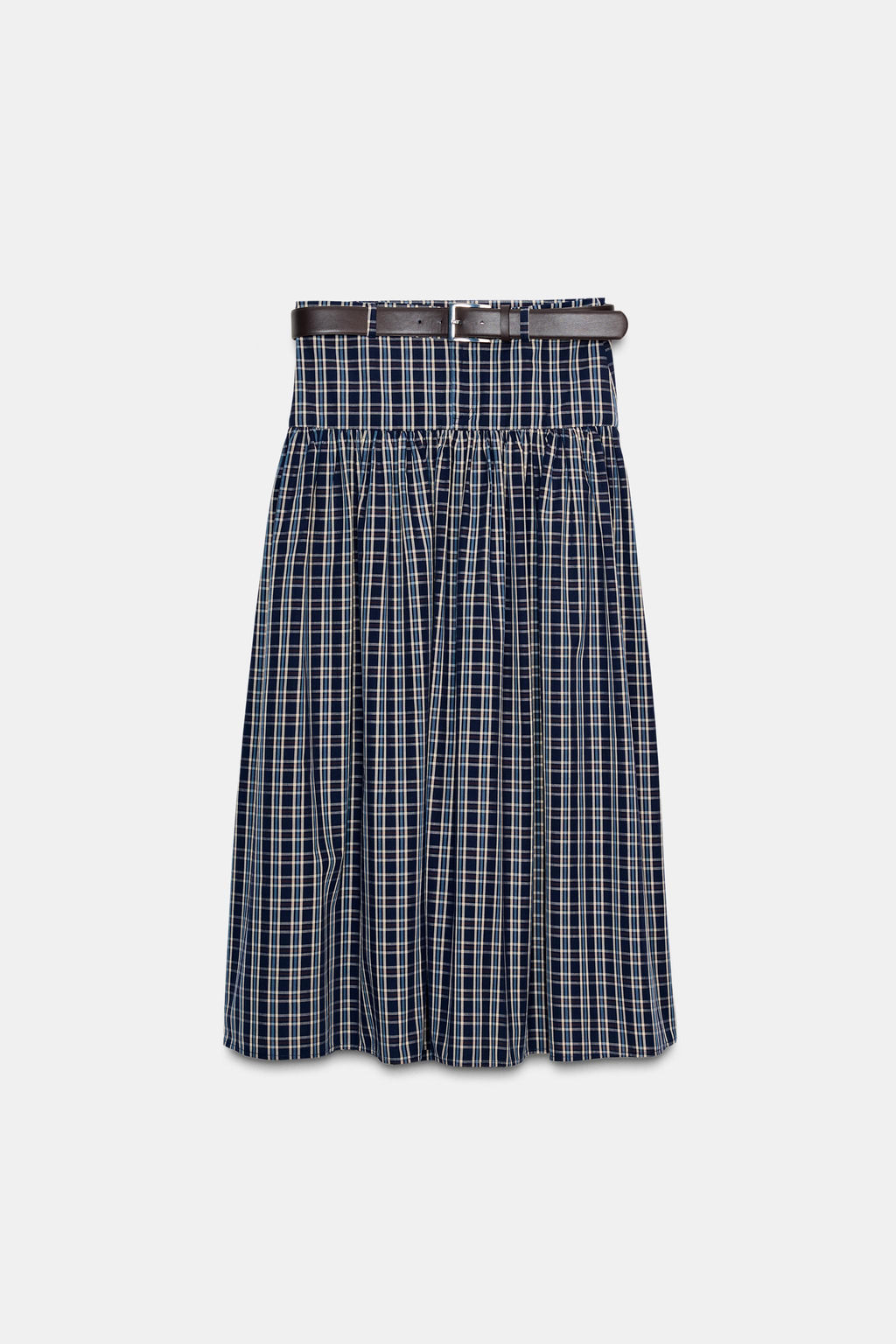 CHECKED MIDI SKIRT WITH BELT