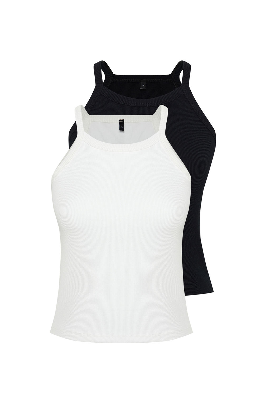 TRENDYOLMILLA Antrasit-Pembe 2li Paket Halter Yaka Vucuda Oturan Fitilli Esnek Orme Atlet TWOSS24AL00055 фото 7