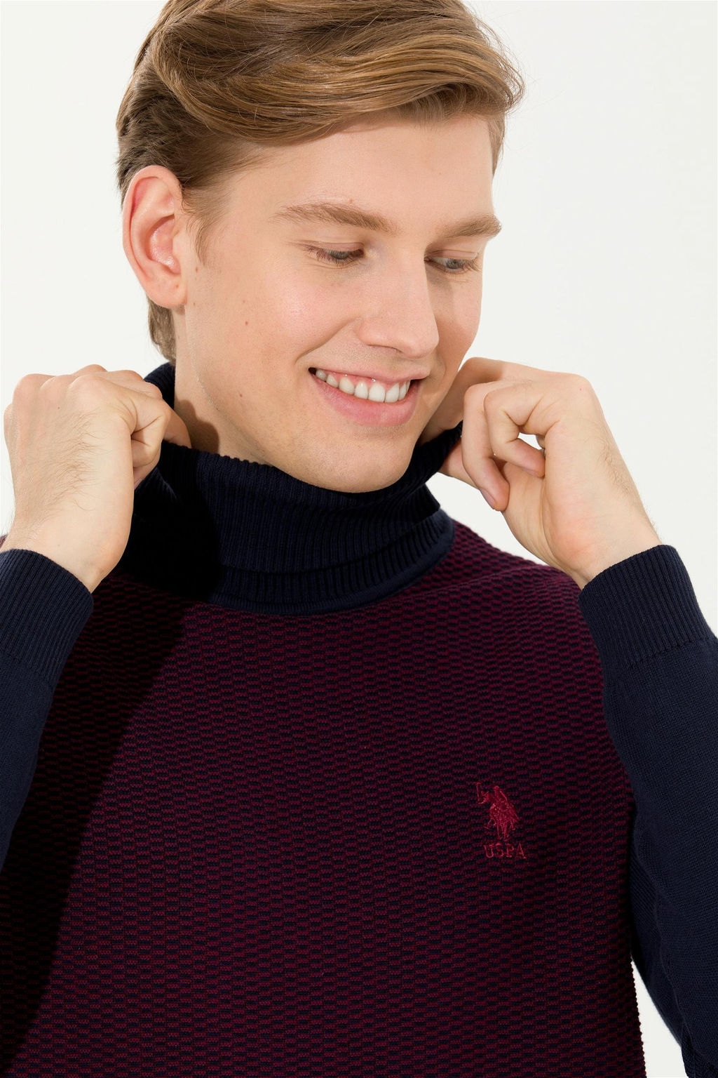 U. S. Polo Assn Мужская бордовая водолазка из трикотажного свитера - U.s. polo assn фото 8