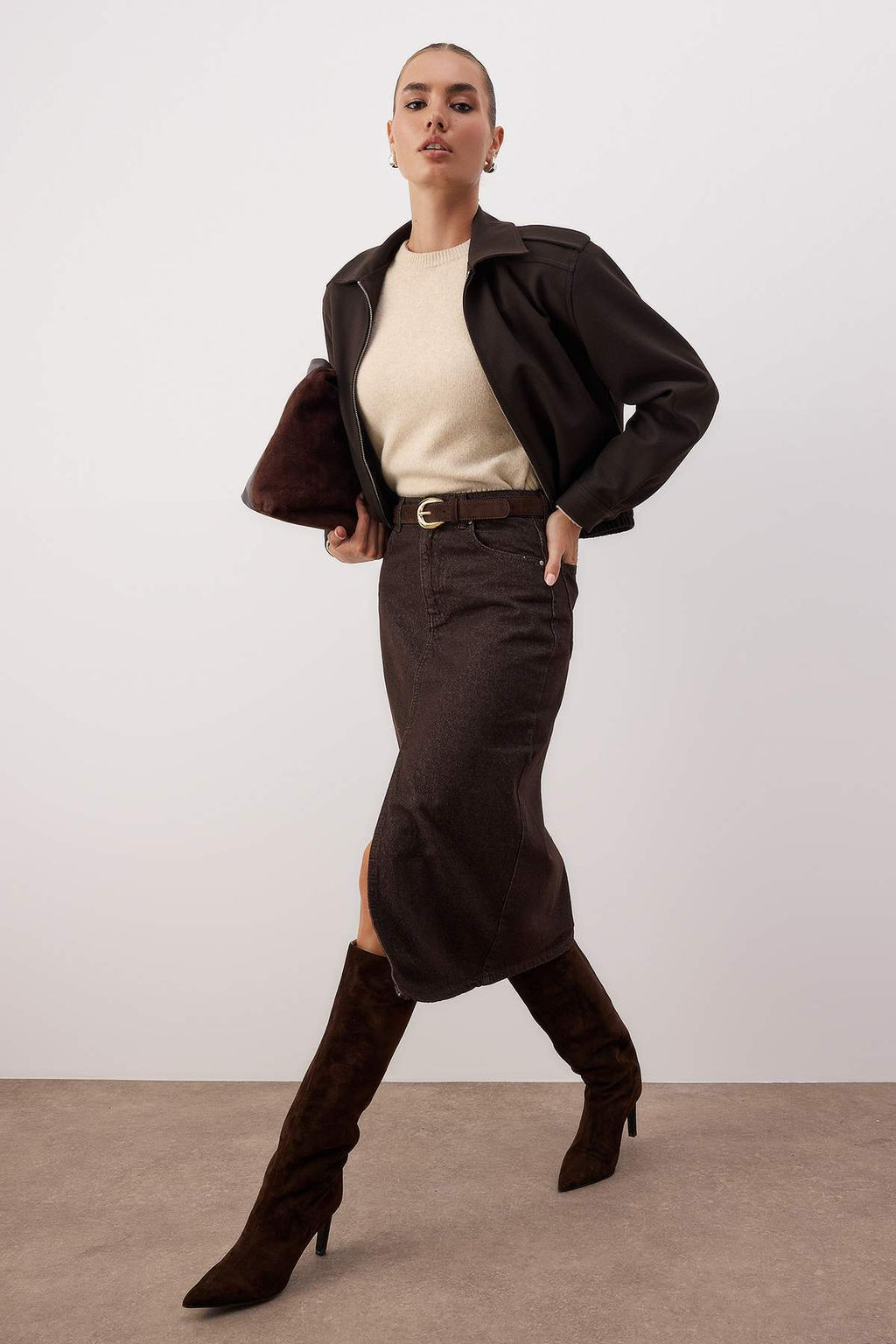 Kahverengi Denim Midi Etek TWOAW26ET00140 - Trendyolmilla фото 2