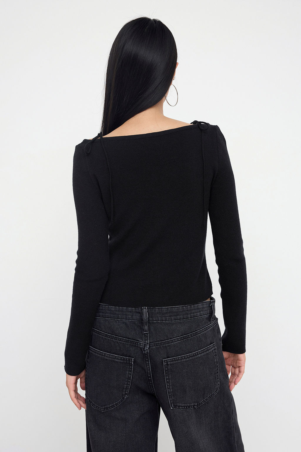 Teen Siyah Premium Iplik/Ozel Iplik Fitted/Vucuda Oturan Crop/K?sa Triko Kazak TWOAW26KZ00017 - Trendyolmilla фото 4
