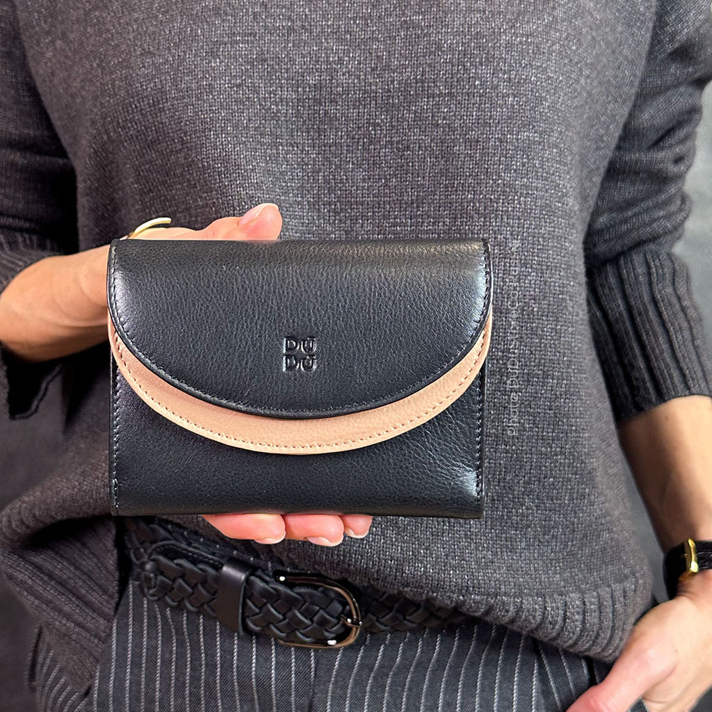 Итальянский женский кожаный кошелек DuDu серии Galapagos | черно-розовый - Dudubags фото 6