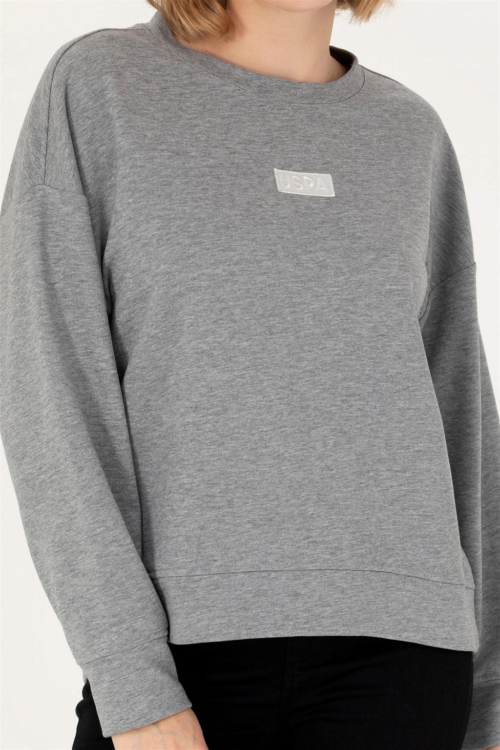 U. S. Polo Assn Женский базовый свитшот серого меланжевого цвета с круглым вырезом - U.s. polo assn фото 6