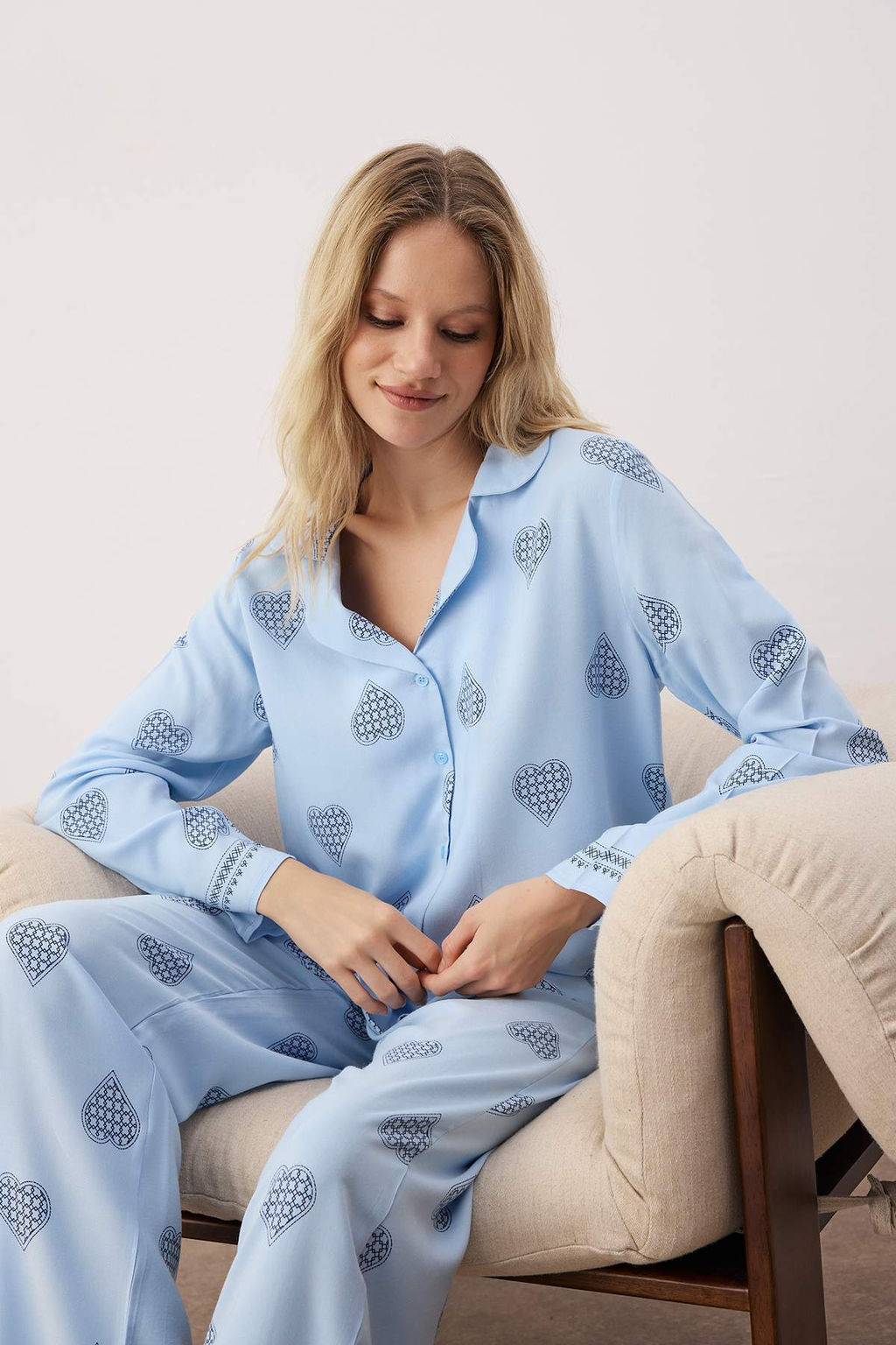 Ekru %100 Pamuklu Kapli Dokuma Pijama Tak?m? THMAW26PT00025 - Trendyolmilla фото 14