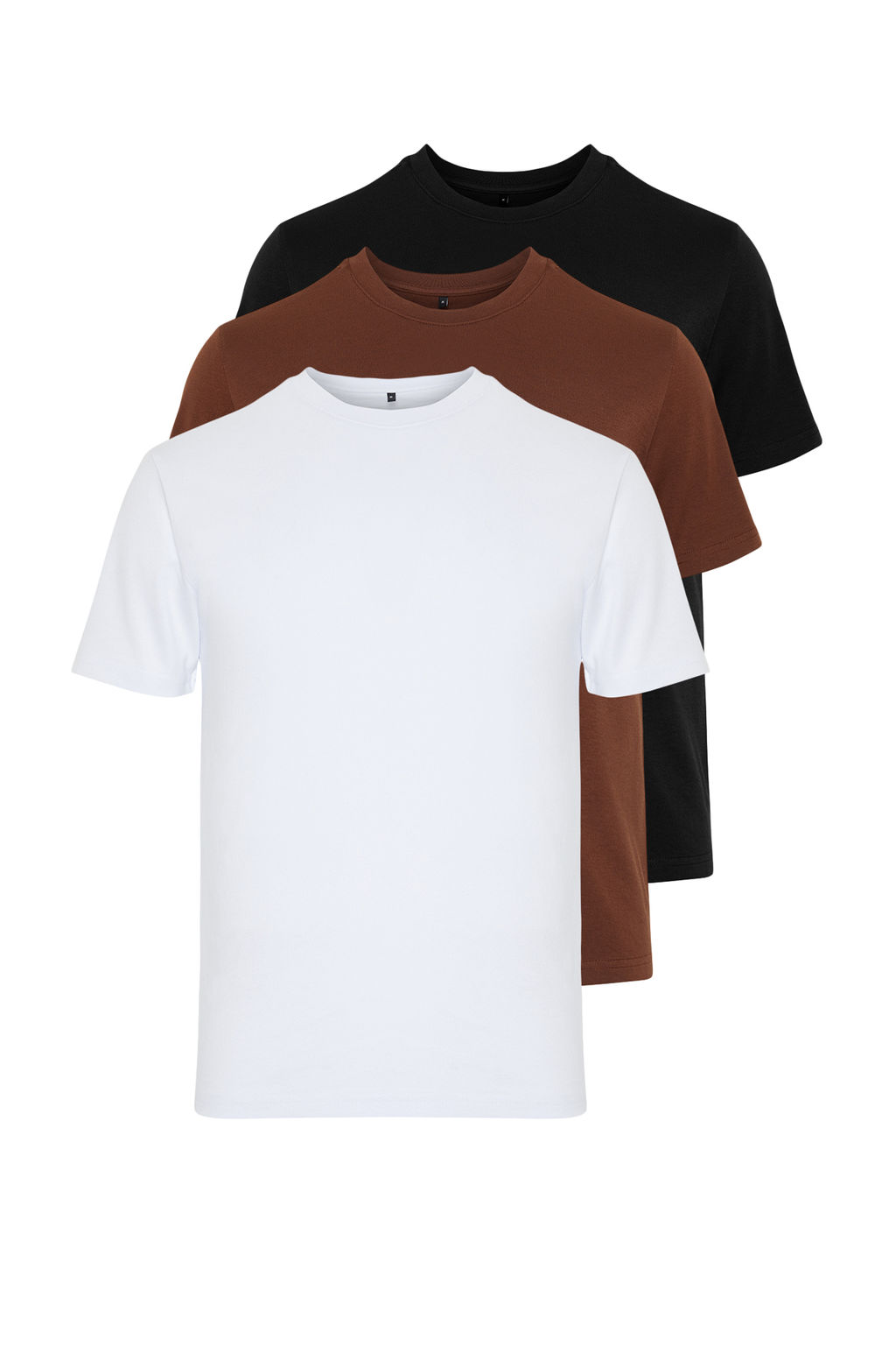 Siyah-Kahverengi-Beyaz Slim/Dar Kesim Bisiklet Yaka %100 Pamuklu 3lu Paket T-Shirt TMNSS19BO0007