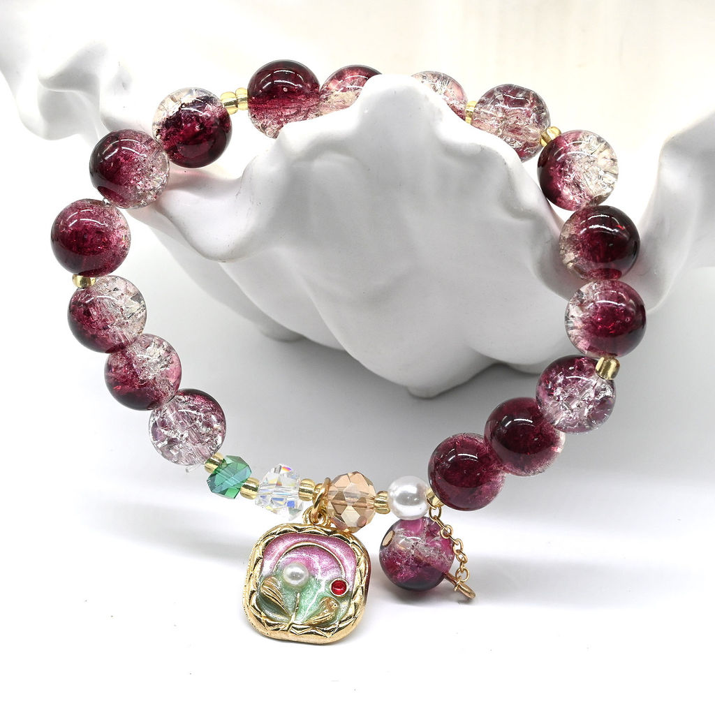 Браслет из сахарного кварца с подвеской шарик 10мм, цвет бордовый