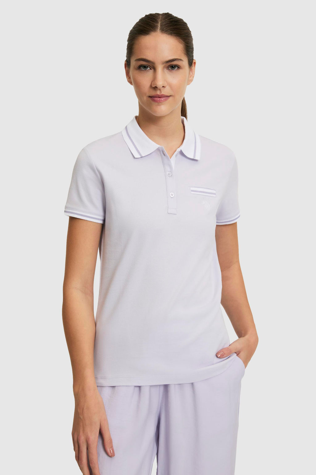 Kad_n Lila Polo Yaka Basic Ti__rt