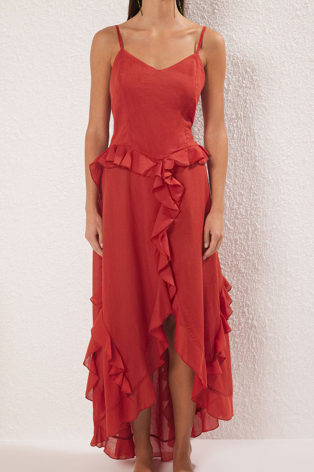 Trendyolmilla Kiremit Midi Dokuma Volanl? 100% Pamuk Plaj Elbise TBESS25EL00055  фото 3
