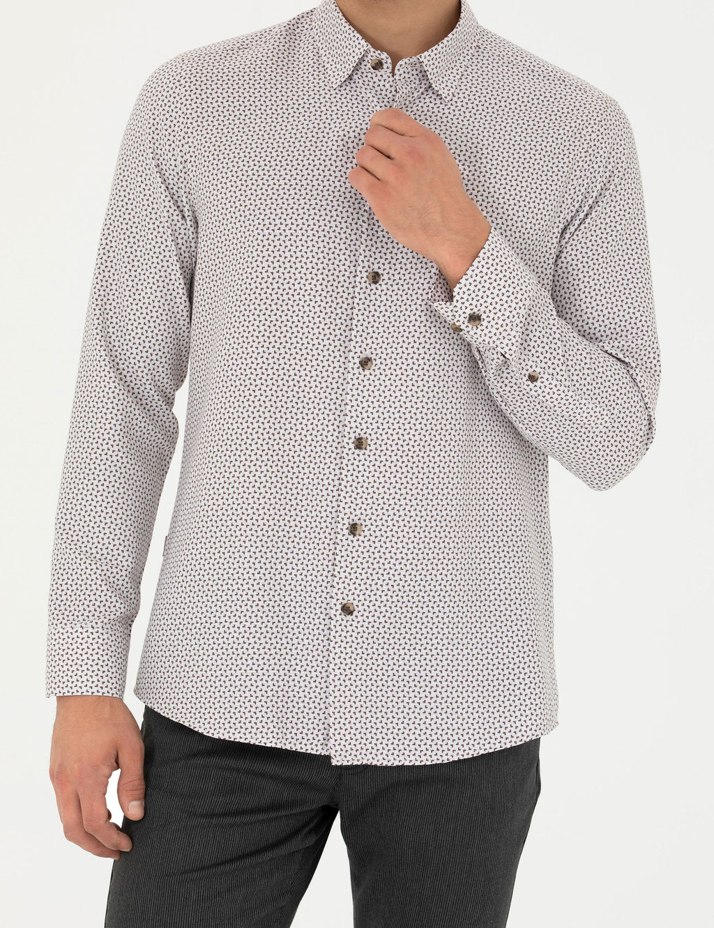 Рубашка Slim Fit коричневая с длинным рукавом