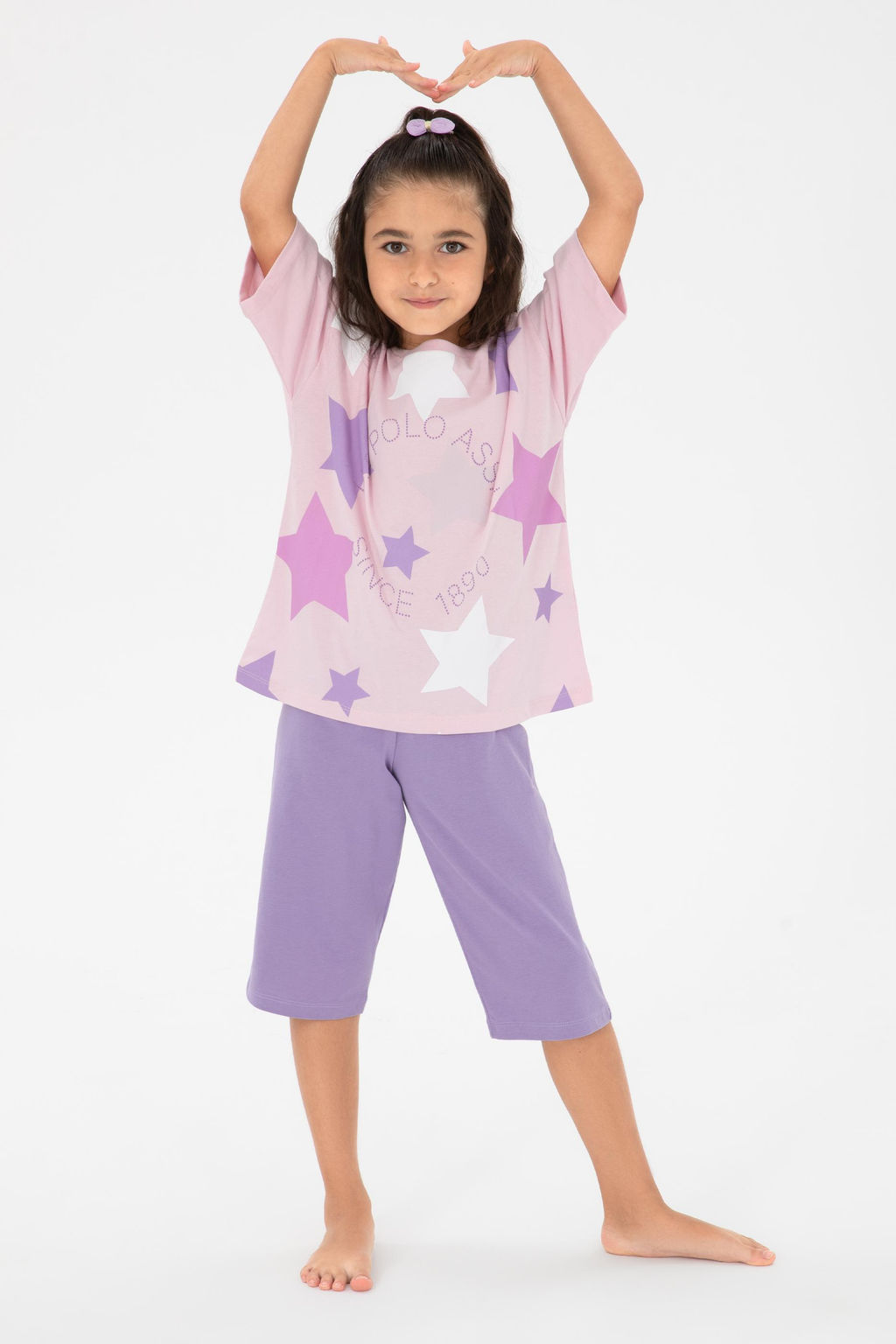 K_z _ocuk Toz Pembe Pijama Tak_m_ Sepette S_rpriz _ndirim - U.s. polo assn фото 7