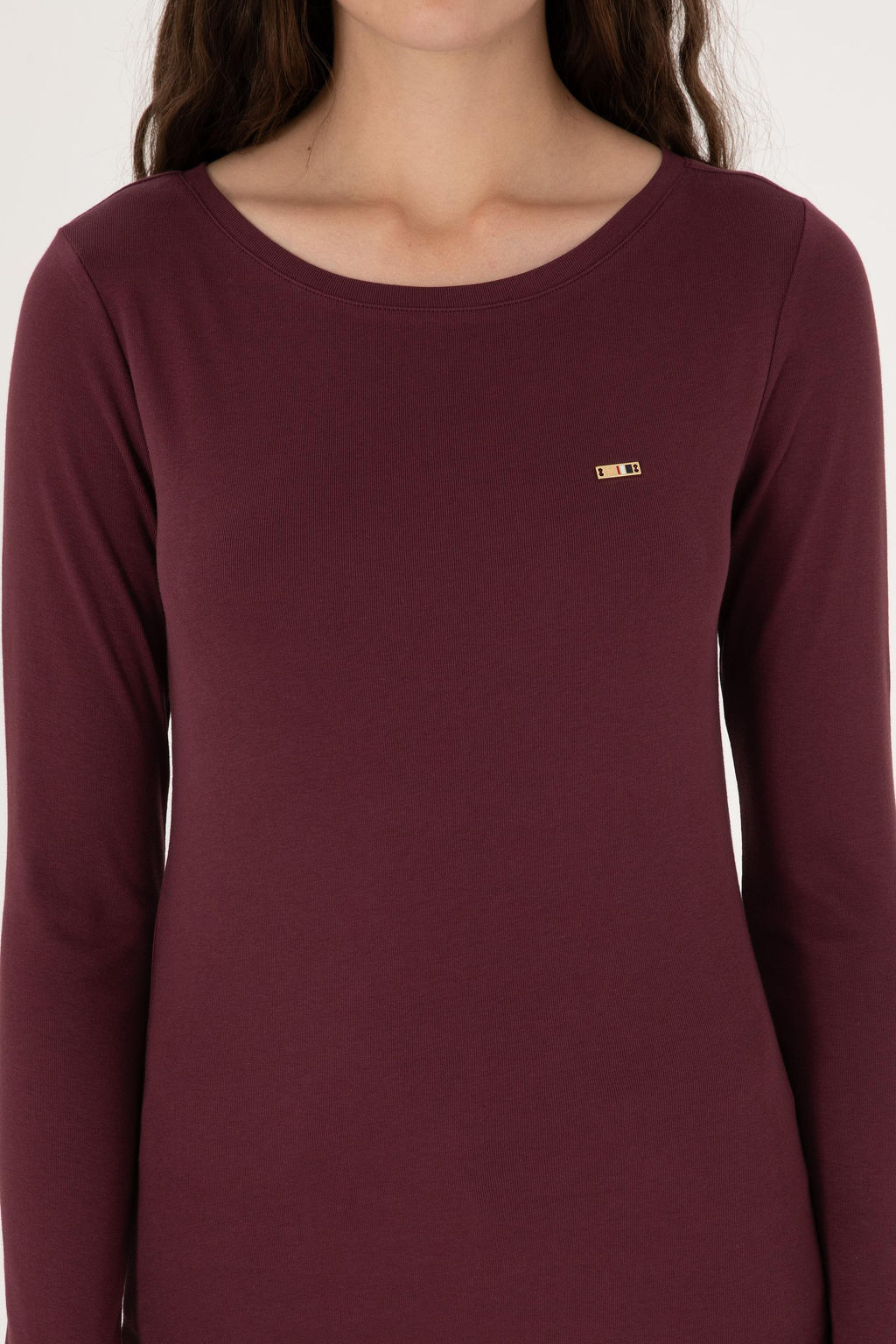 Kad_n Bordo Slim Bisiklet Yaka Basic Sweatsh_rt