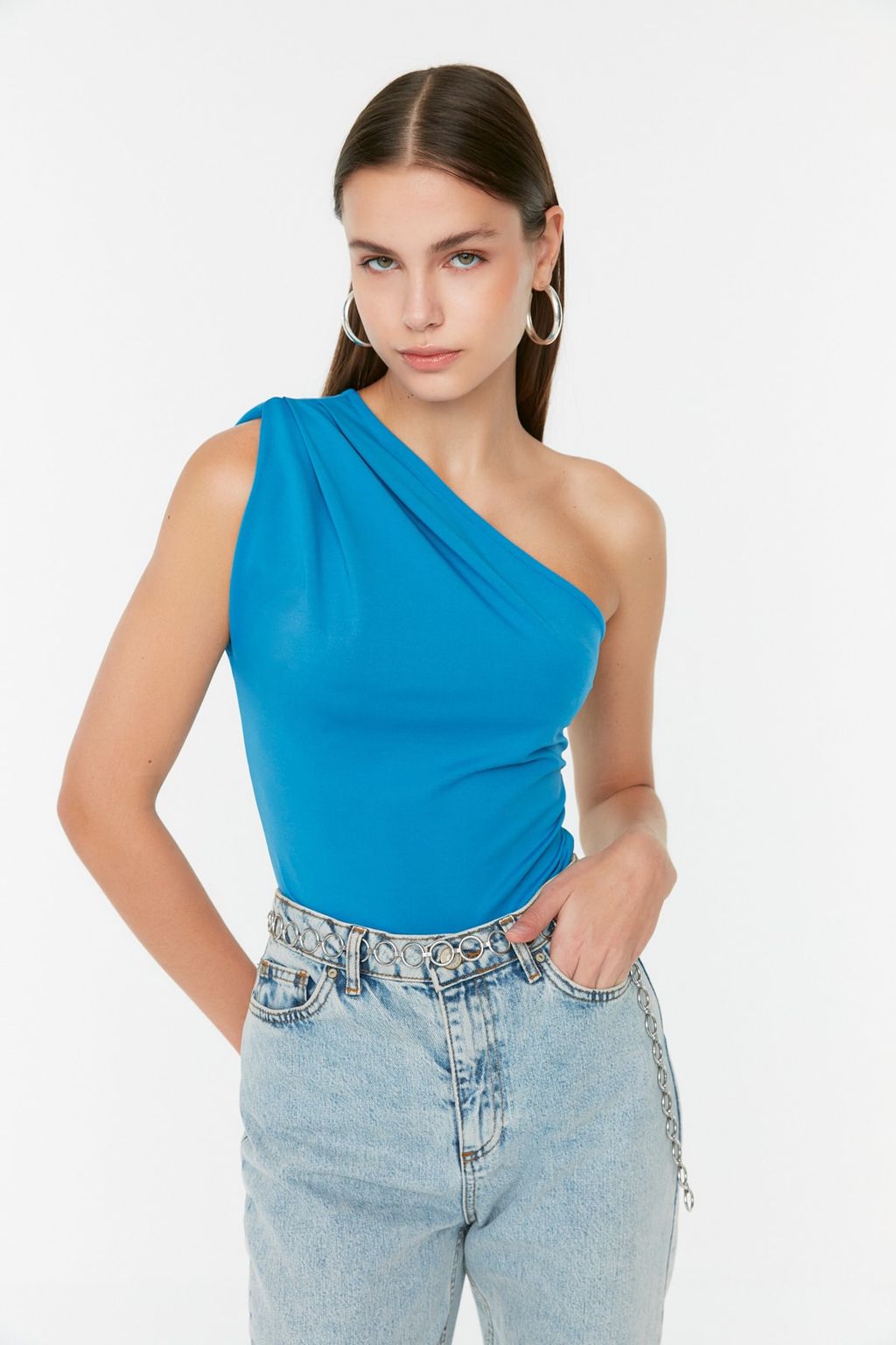 Indigo Asimetrik Yakal? Alttan C?tc?tl? Esnek Orme Body TWOSS22BD00014