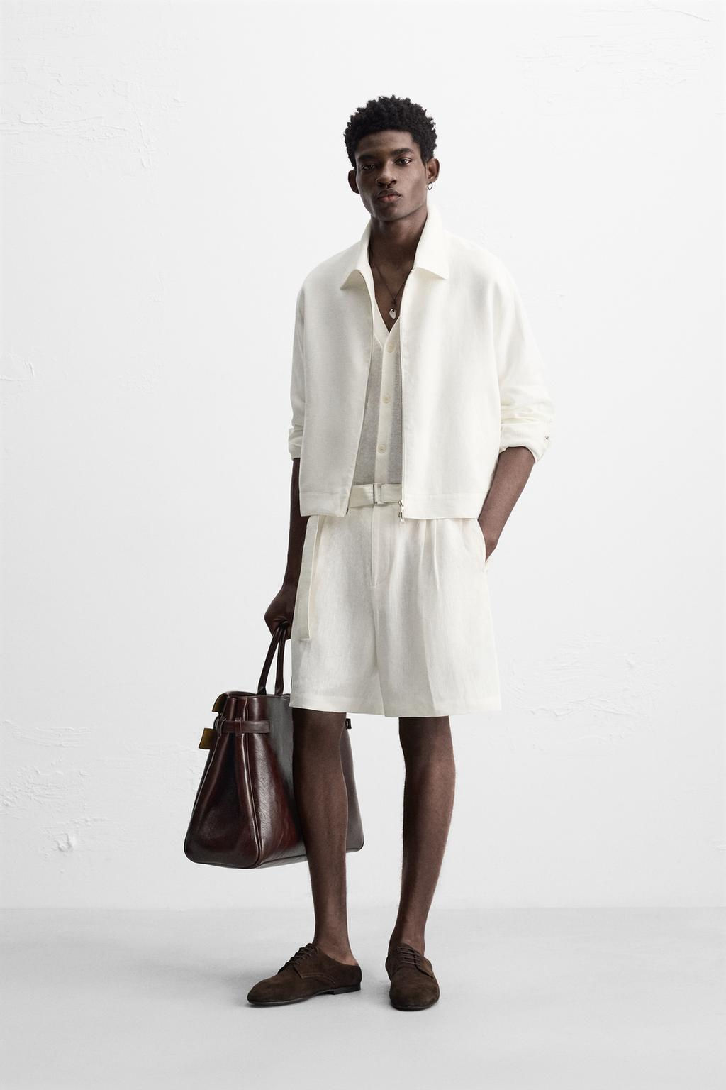 100% LINEN BERMUDA SHORTS WITH BELT