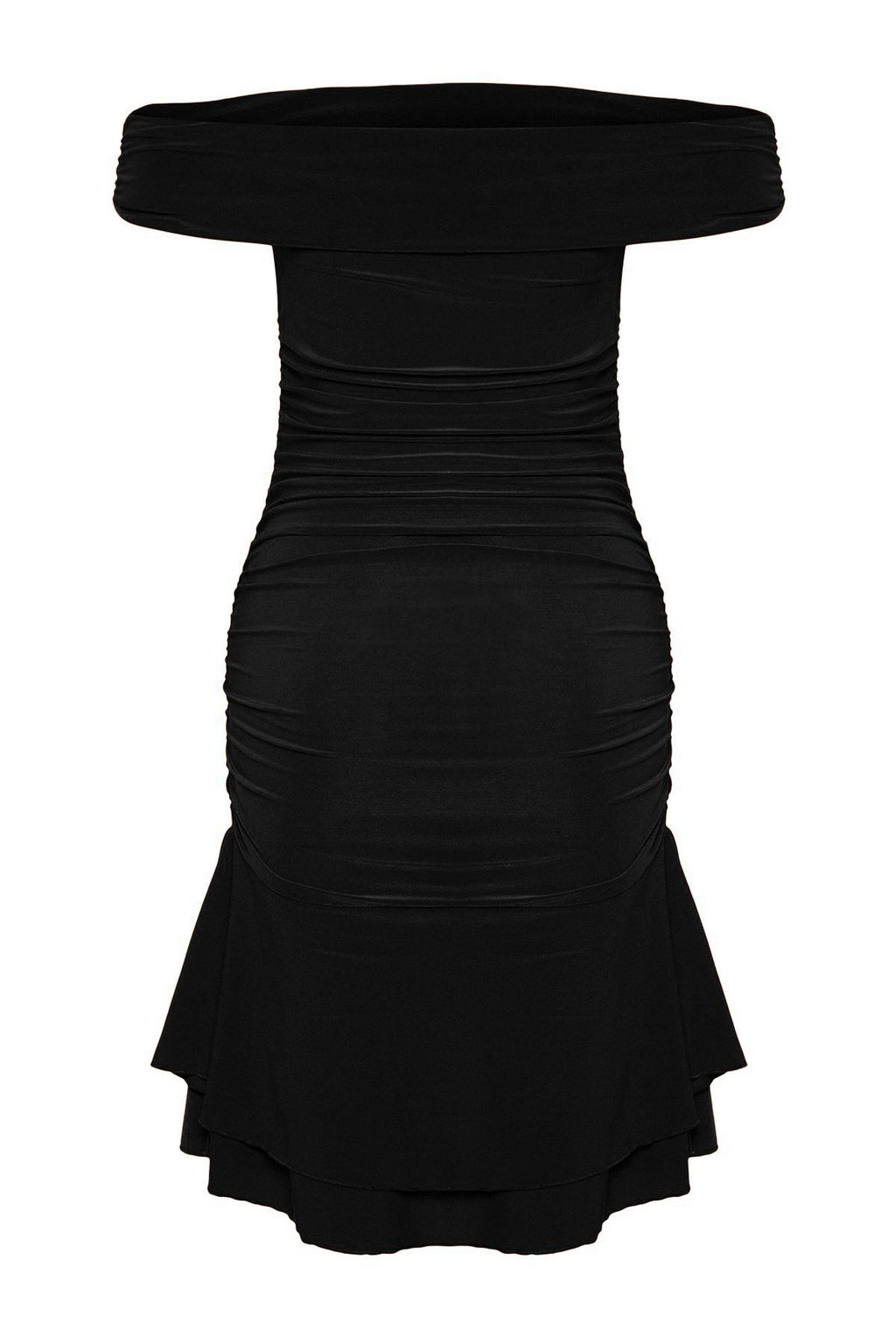 Siyah Carmen Yaka Vucuda Oturan Etegi F?rf?rl? Mini Esnek Orme Elbise TWOSS25EL00225 - Trendyolmilla фото 6