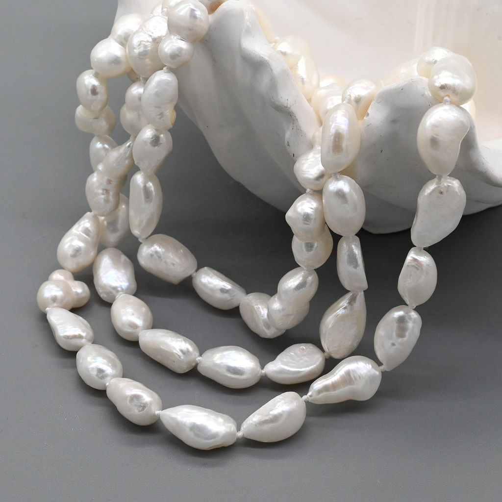 Бусы длинные из жемчуга барокко 8*15мм цвет белый, 110см - Радуга камня фото 4