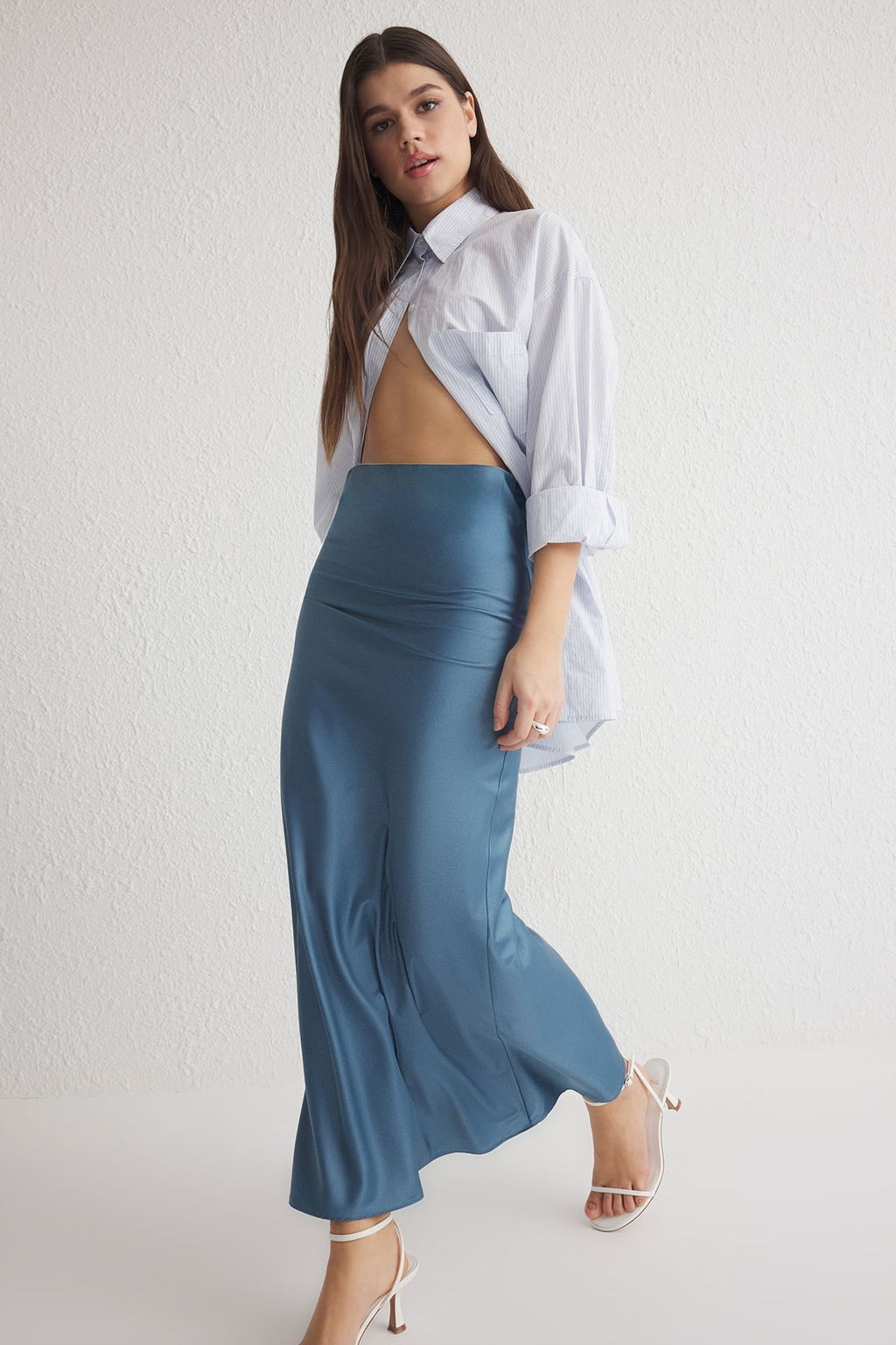 TRENDYOLMILLA Siyah Saten Bal?k Shape Maxi Boy Dokuma Etek TWOSS24ET00120  фото 9