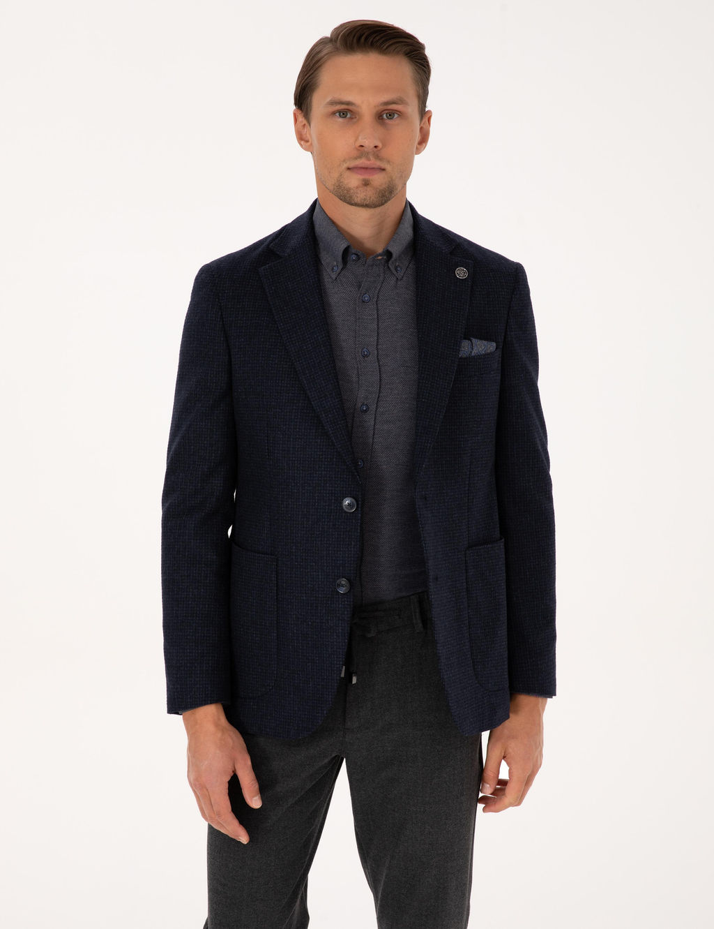 Lacivert Slim Fit Y_n Kar___ml_ Ceket