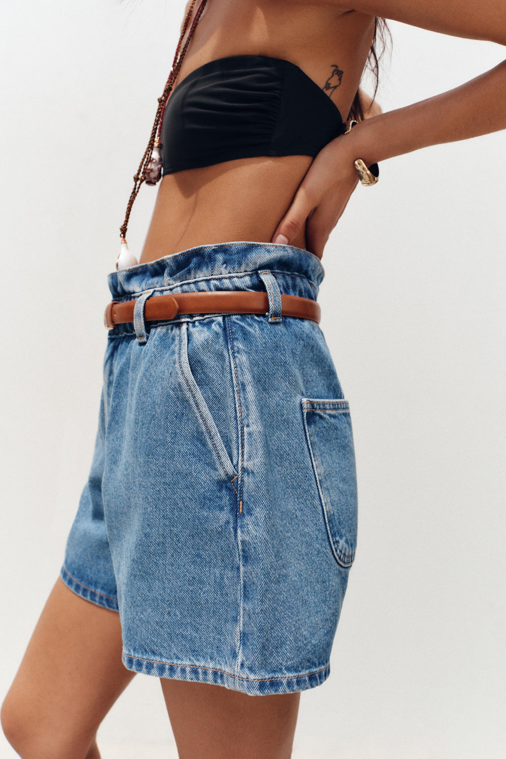 HIGH-WAIST Z1975 PAPERBAG DENIM BERMUDA SHORTS - Zara фото 21