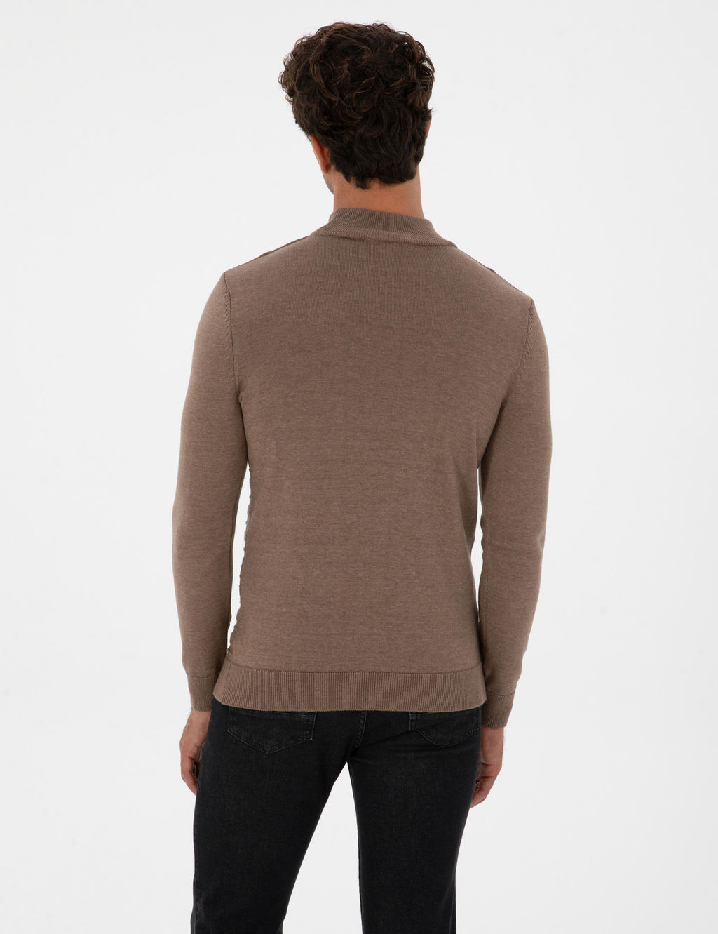 Vizon Melanj Slim Fit _eyrek Yaka Triko Kazak