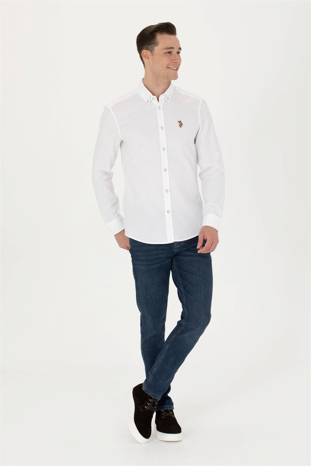 U. S. Polo Assn Мужская белая базовая рубашка с длинным рукавом - U.s. polo assn фото 4