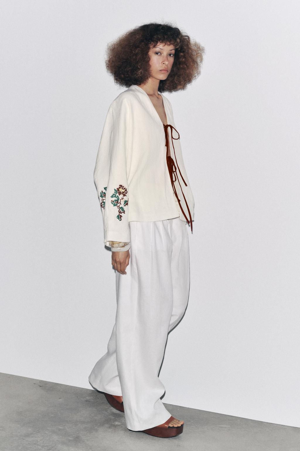 100% LINEN EMBROIDERED KIMONO - Zara фото 2