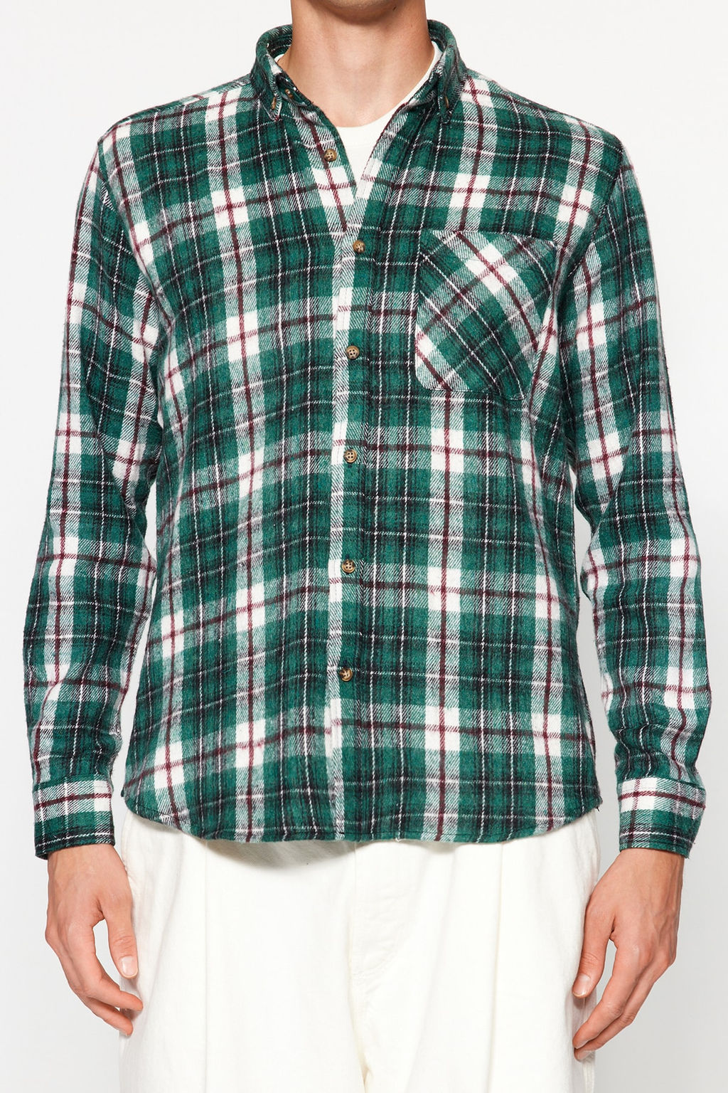 TRENDYOL MAN Yesil Slim Fit Oduncu Ekose Dugmeli Yaka K?sl?k Gomlek TMNAW22GO0045 - Trendyolmilla фото 5