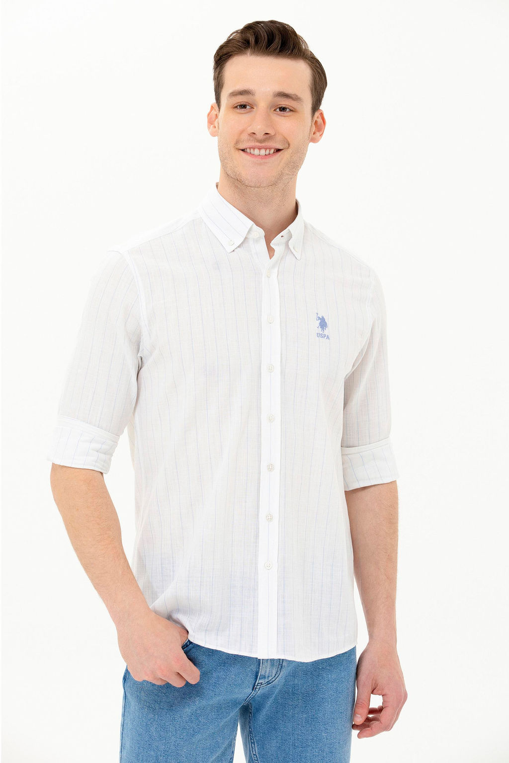 Мужская синяя рубашка с длинным рукавом - U.s. polo assn фото 17