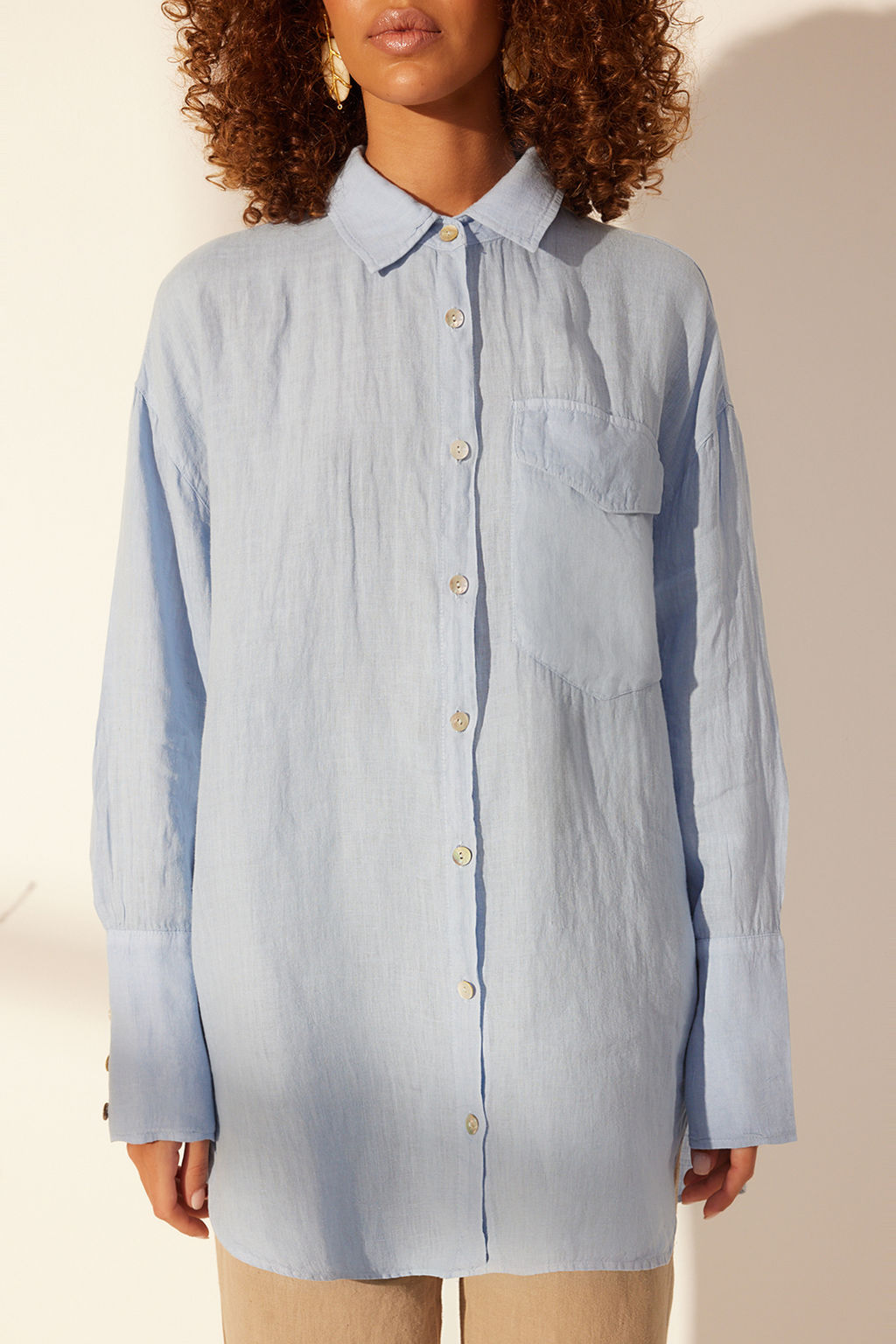 Mavi %100 Keten Oversize Gomlek TWOSS24GO00125