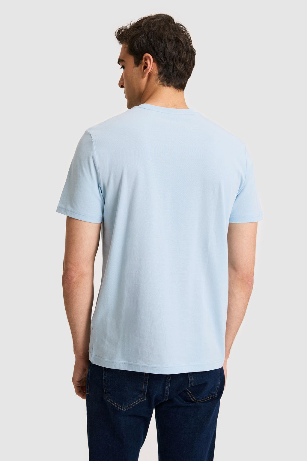 Erkek Regular Fit Bisiklet Yaka A__k Mavi Basic Ti__rt