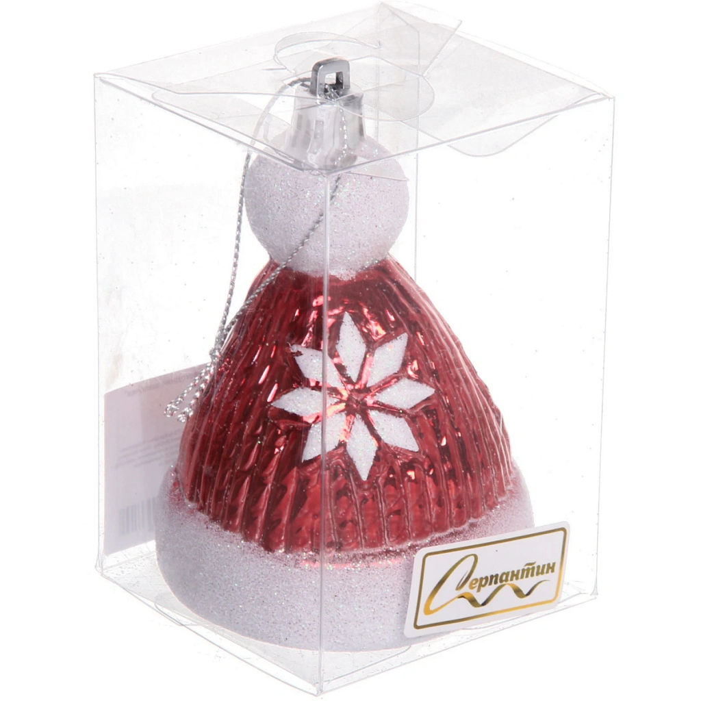 Цена за 2шт. Ёлочная игрушка "Новогодняя шапочка" 6,5*6,5*9,5 см, красный