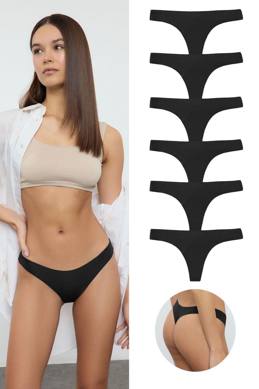 TRENDYOLMILLA Siyah 6l? Micro Dikissiz/Iz Yapmaz Lazer Kesim Tanga Orme Kulot THMAW25KU00039  фото 13