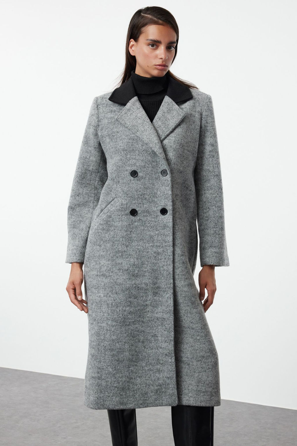 Trendyolmilla Gri Renk Bloklu Regular Uzun Kaban TWOAW25KB00076 фото 5