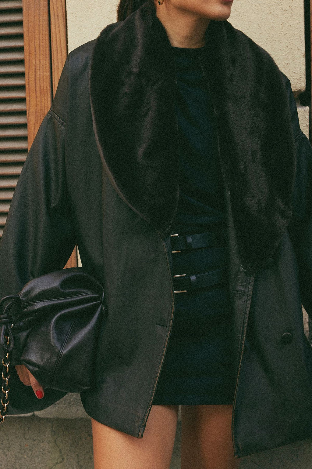 Koyu Kahverengi Oversize Yakas? Kurk Detayl? Suni Deri Mont TWOAW25MO00145 - Trendyolmilla фото 3