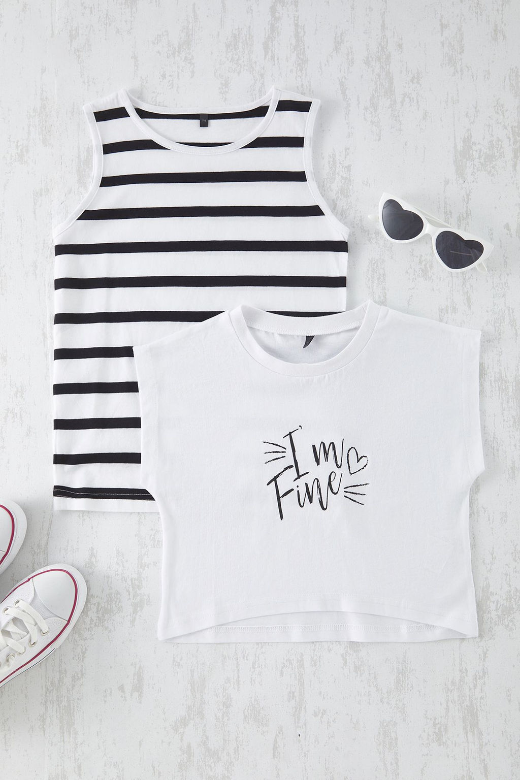 Siyah-Beyaz 2li K?z Cocuk %100 Pamuk OVersize/Genis Kal?p K?sa Kol Orme T-Shirt TKDSS25TS00015 - Trendyolmilla фото 6