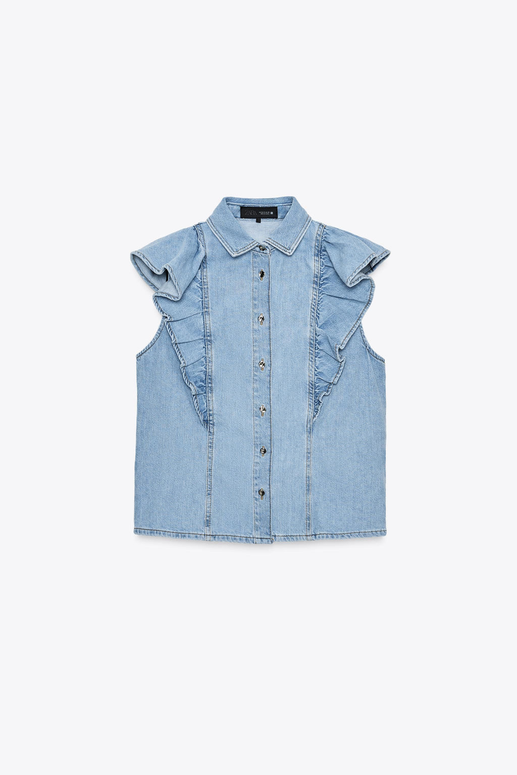 Z1975 DENIM SHIRT WITH RUFFLES - Zara фото 4