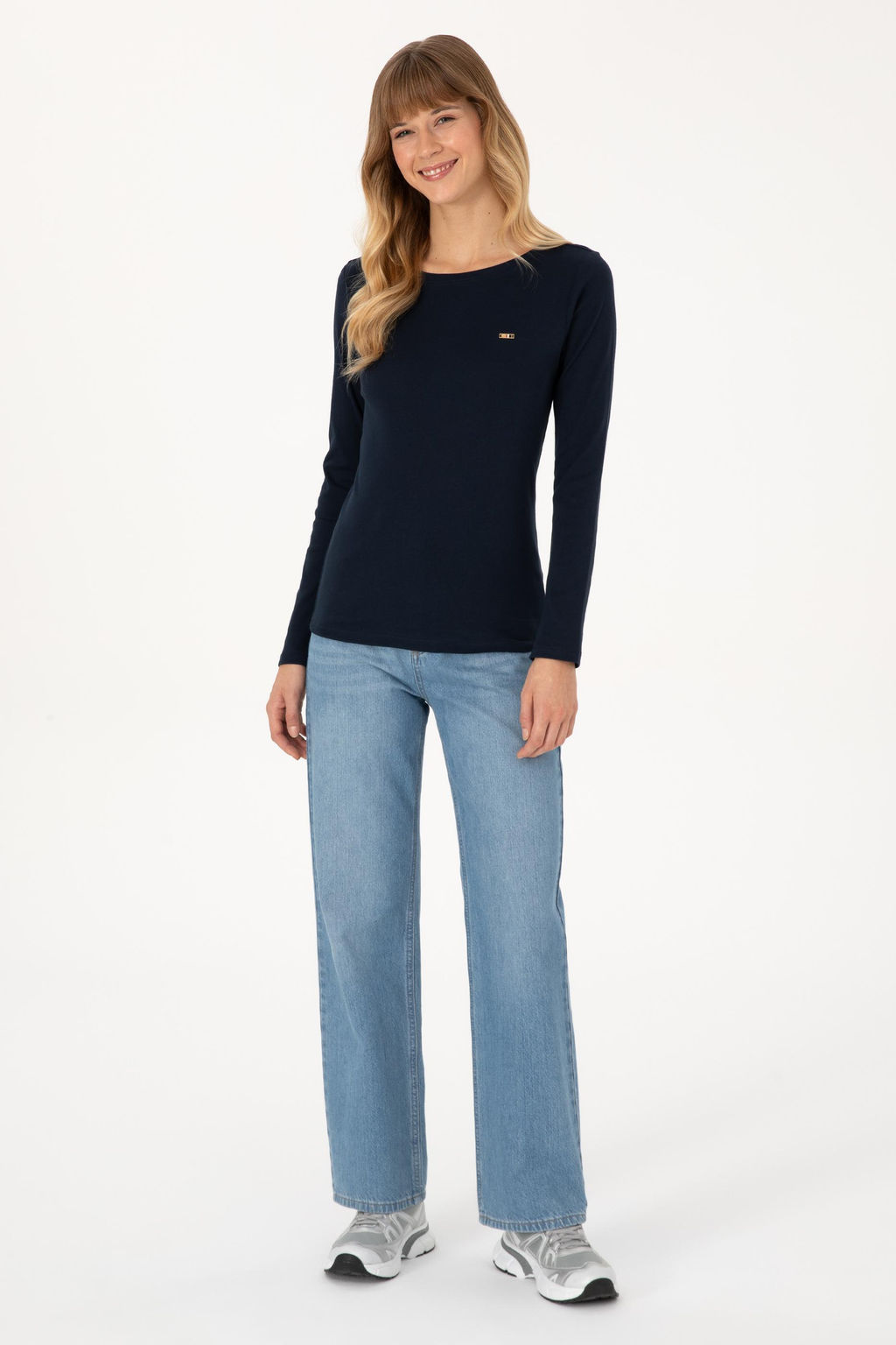 Kad_n Lacivert Slim Bisiklet Yaka Basic Sweatsh_rt