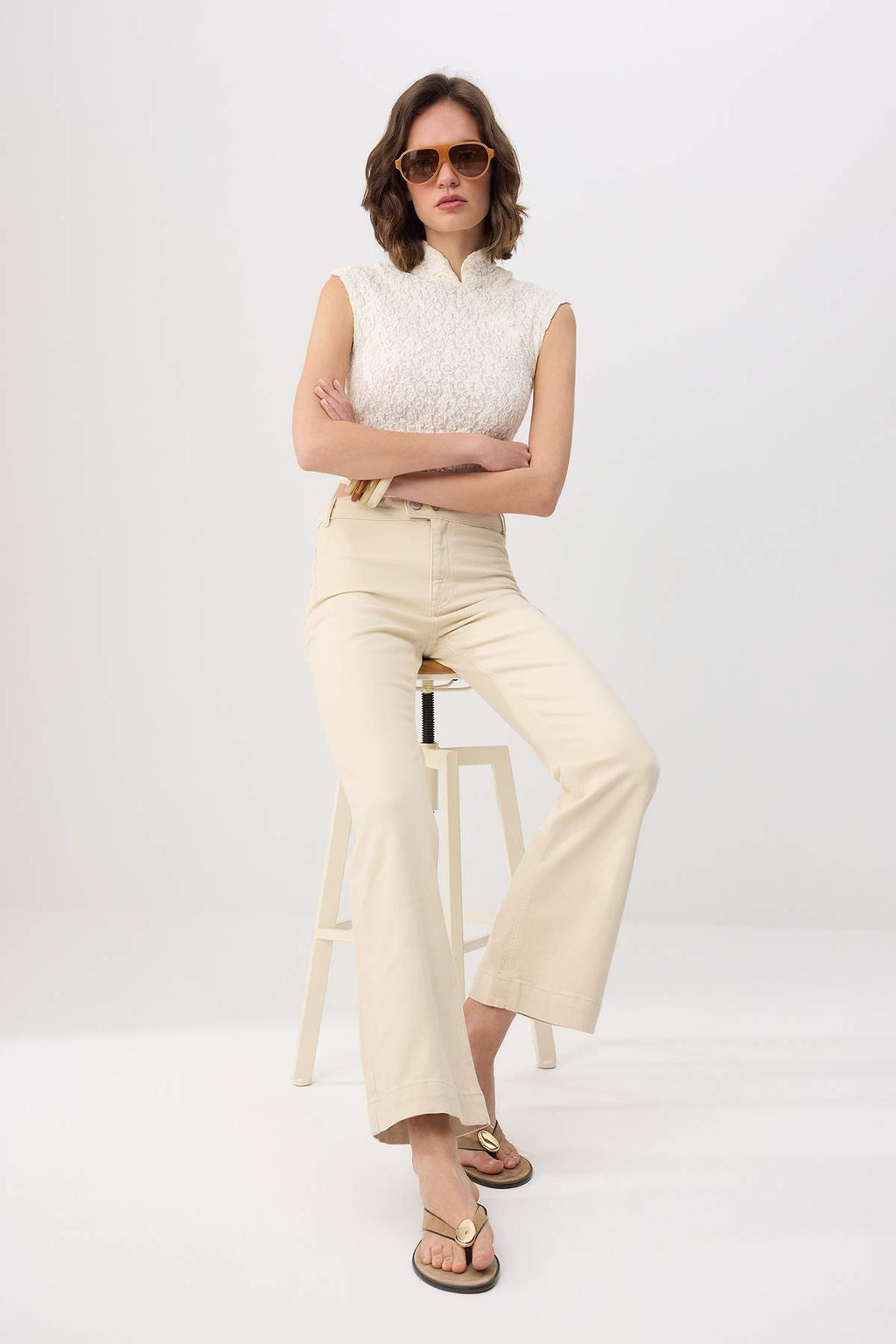 Ekru Yuksek Bel Orta Esnek Flare Ispanyol Paca Jeans TWOSS26JE00276 - Trendyolmilla фото 2
