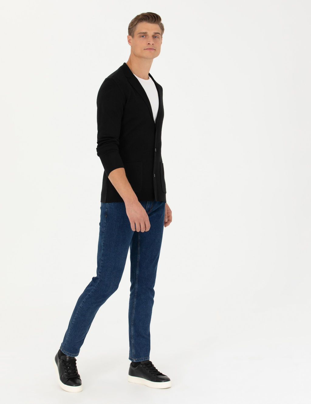 Черный трикотажный кардиган приталенного кроя с v-образным вырезом - Cacharel фото 4