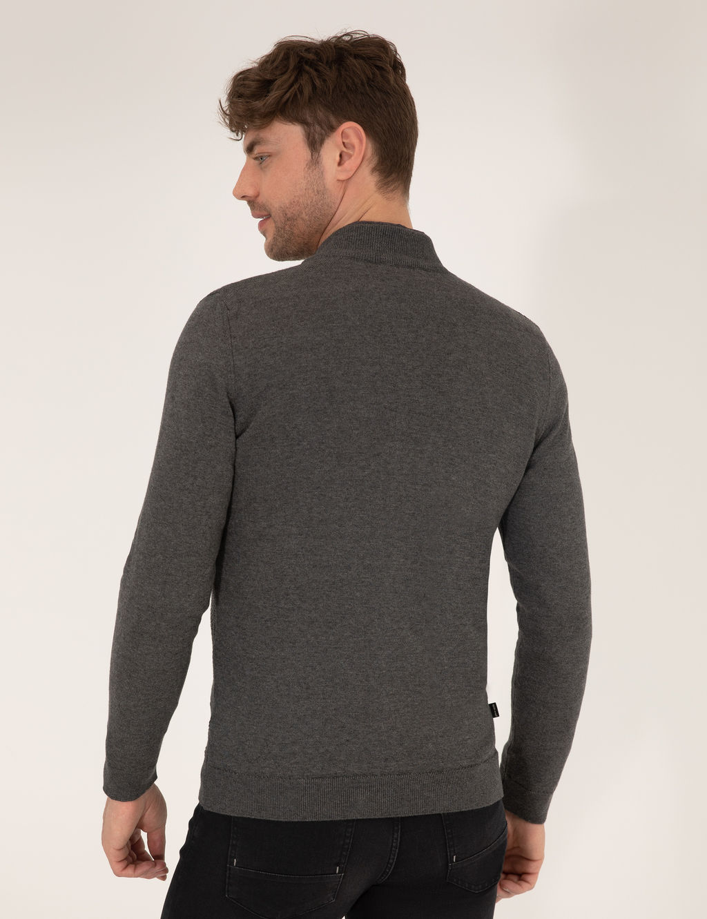 Gri Melanj Slim Fit Fermuarl_ Triko H_rka