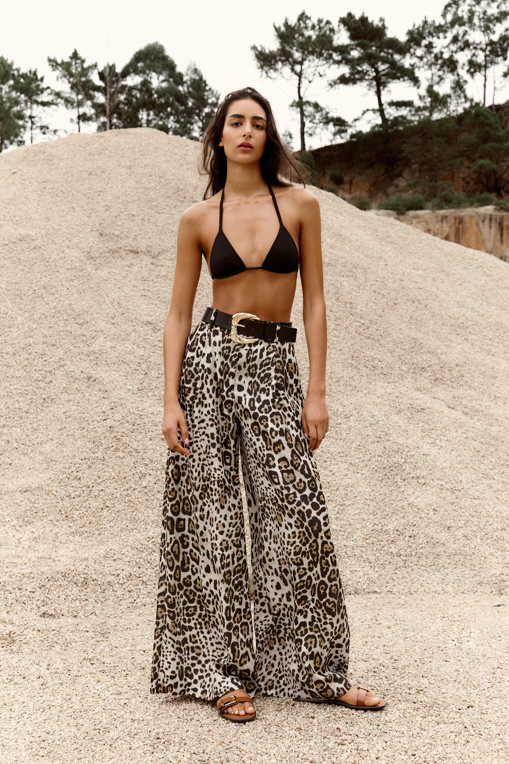 WIDE SATIN TROUSERS WITH BELT - Zara фото 2